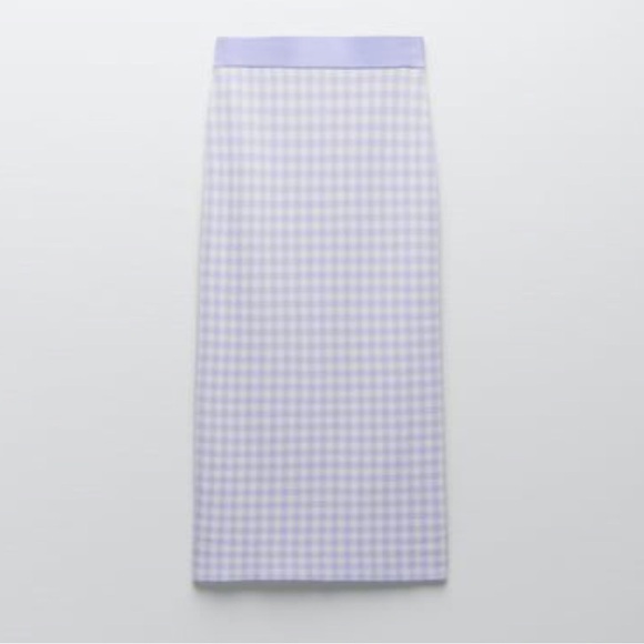 Zara Gingham Knit High Waist Midi Skirt Small - Picture 5 of 7